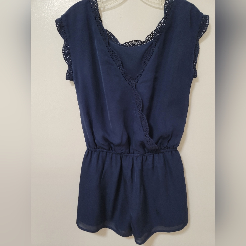 Revolve X Joie Romper Paola Blue Silk Crochet Trim Short Sleeve Slouchy Fit XXS - Picture 11 of 16